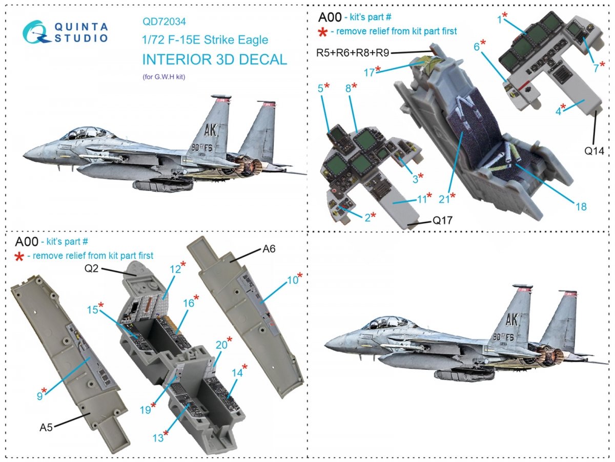 Quinta Studio QD72034 F-15E 3D-Printed &amp;amp; colored Interior on decal paper (GWH) 1/72 – image 14