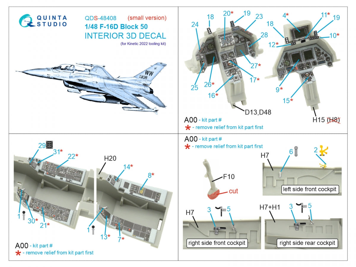 Quinta Studio QDS-48408 F-16D block 50 3D-Printed &amp;amp; colored Interior on decal paper (Kinetic 2022 tool) (small) 1/48 – Bild 2