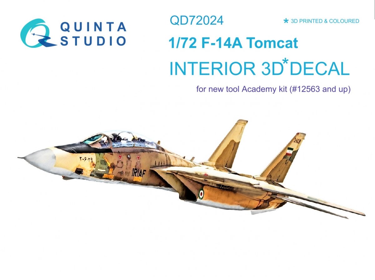 Quinta Studio QD72024 F-14A 3D-Printed &amp;amp; colored Interior on decal paper (for Academy kit) 1/72