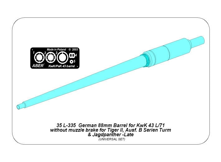 Aber 35L-335 German 88 mm Barrel KwK 43 L/71 without muzzle brake for Tiger II, Ausf.B Serien Turm &amp;amp; Jagdpanther -late 1/35 – image 3