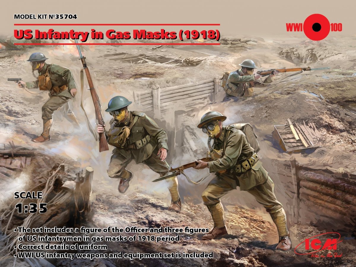 ICM 35704 US Infantry in Gas Masks 1918 4 figures 1/35
