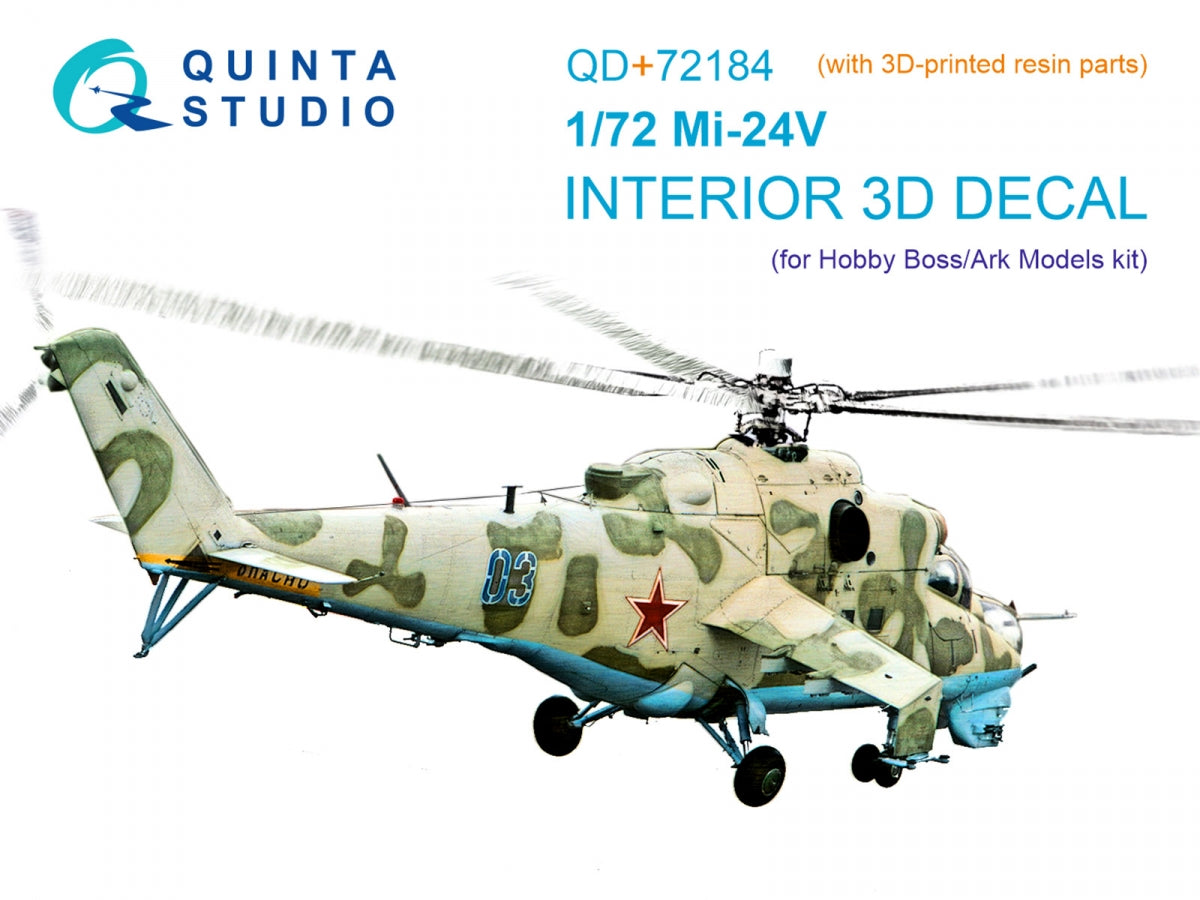 Intérieur imprimé en 3D et coloré sur papier décalcomanie Quinta Studio QD+72184 Mi-24V (Hobby Boss/ARK Models) (avec pièces en résine imprimées en 3D) 1/72