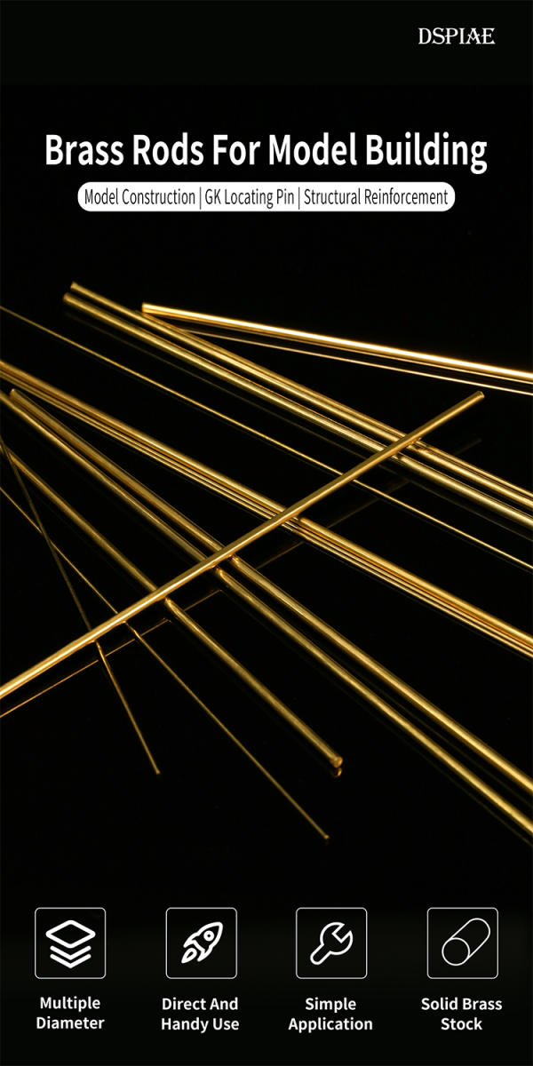 DSPIAE BB-3.0 Brass Rods For Model Building 3.0mm (5 PCS) / Copper Rods