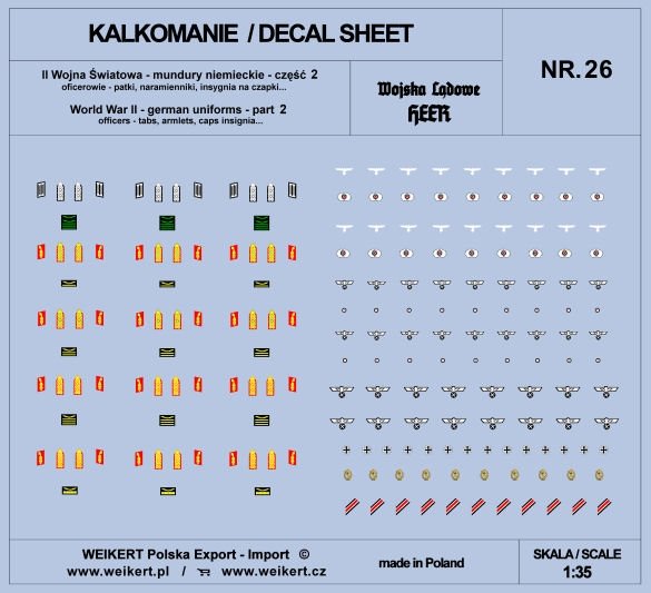 Weikert Decals DEC226 German uniforms - tabs, shoulder boards, cap insignia - HEER - ver.2 - vol.26 1/35