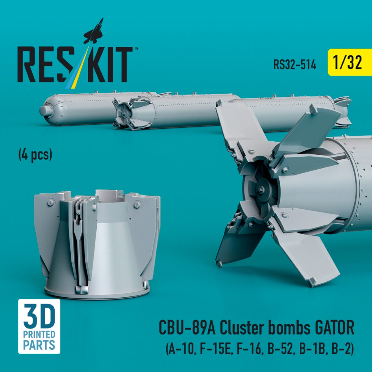 RESKIT RS32-0514 CBU-89A cluster bombs GATOR (4 pcs) (3D Printed) 1/32 – image 3