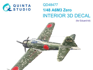 Quinta Studio QD48477 A6M3 Zero 3D-Printed colored Interior on decal paper (Eduard) 1/48