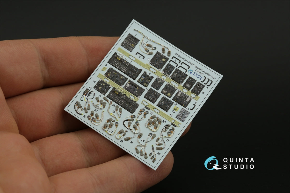 Quinta Studio QD35118 AH-64D Extended forward avionics bays 3D-Printed &amp;amp; colored Interior on decal paper (Takom) 1/35 – Bild 5