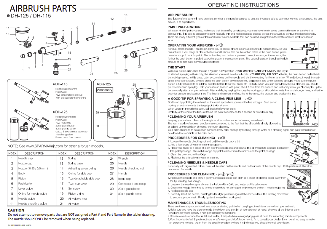 Sparmax DH-125 Airbrush - Nozzle 0.5 mm – obrázek 2