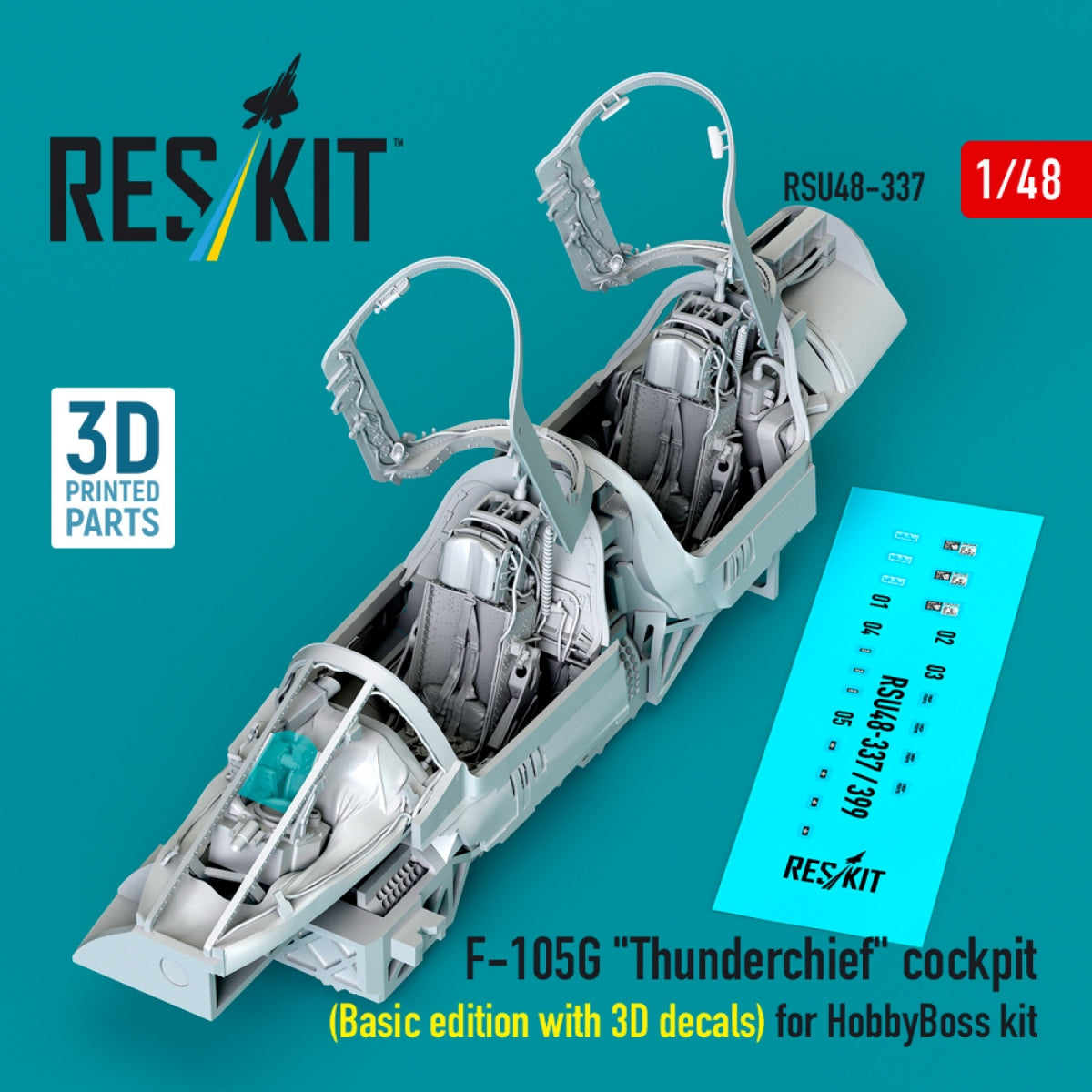 RESKIT RSU48-0337 Cockpit F-105G « Thunderchief » (Édition de base avec décalcomanies 3D) pour maquette HobbyBoss (Impression 3D) 1/48
