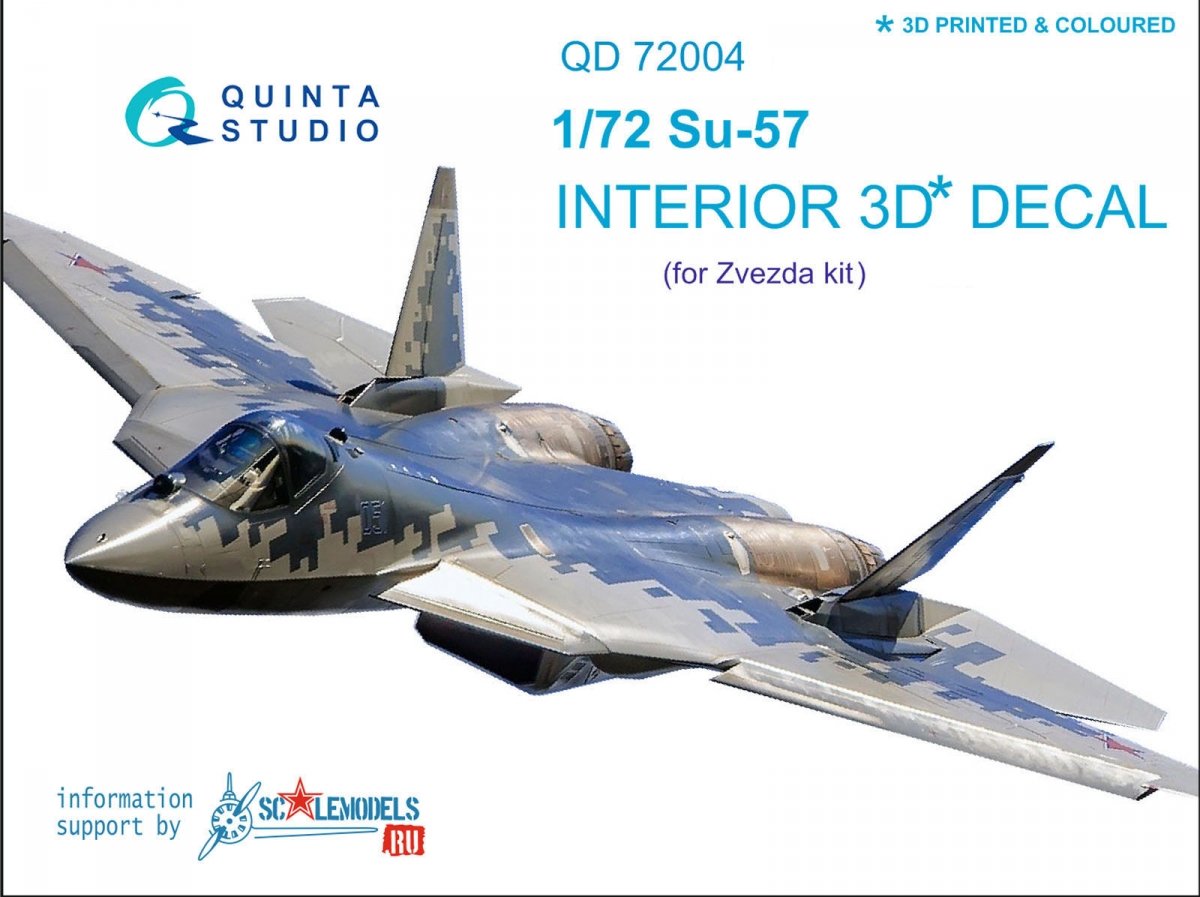 Quinta Studio QD72004 SU-57 3D-Printed &amp;amp; colored Interior on decal paper (for Zvezda kit)1/72