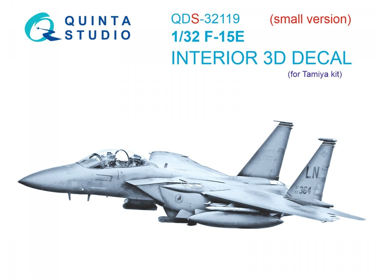 Quinta Studio QDS-32119 F-15E 3D-Printed &amp;amp; colored Interior on decal paper (Tamiya) (small version) 1/32