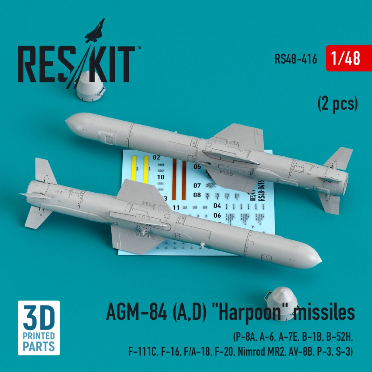 RESKIT RS48-0416 AGM-84 (A,D) &amp;quot;HARPOON&amp;quot; MISSILES (2 PCS) (3D PRINTED) 1/48
