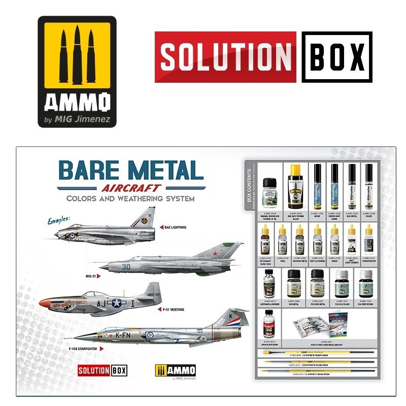 AMMO of Mig Jimenez 7721 HOW TO PAINT BARE METAL AIRCRAFT. COLORS AND WEATHERING SYSTEM SOLUTION BOX – image 2