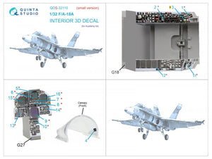 Quinta Studio QDS-32110 F/A-18A 3D-Printed &amp;amp; colored Interior on decal paper (Academy) (Small version) 1/32 – image 6