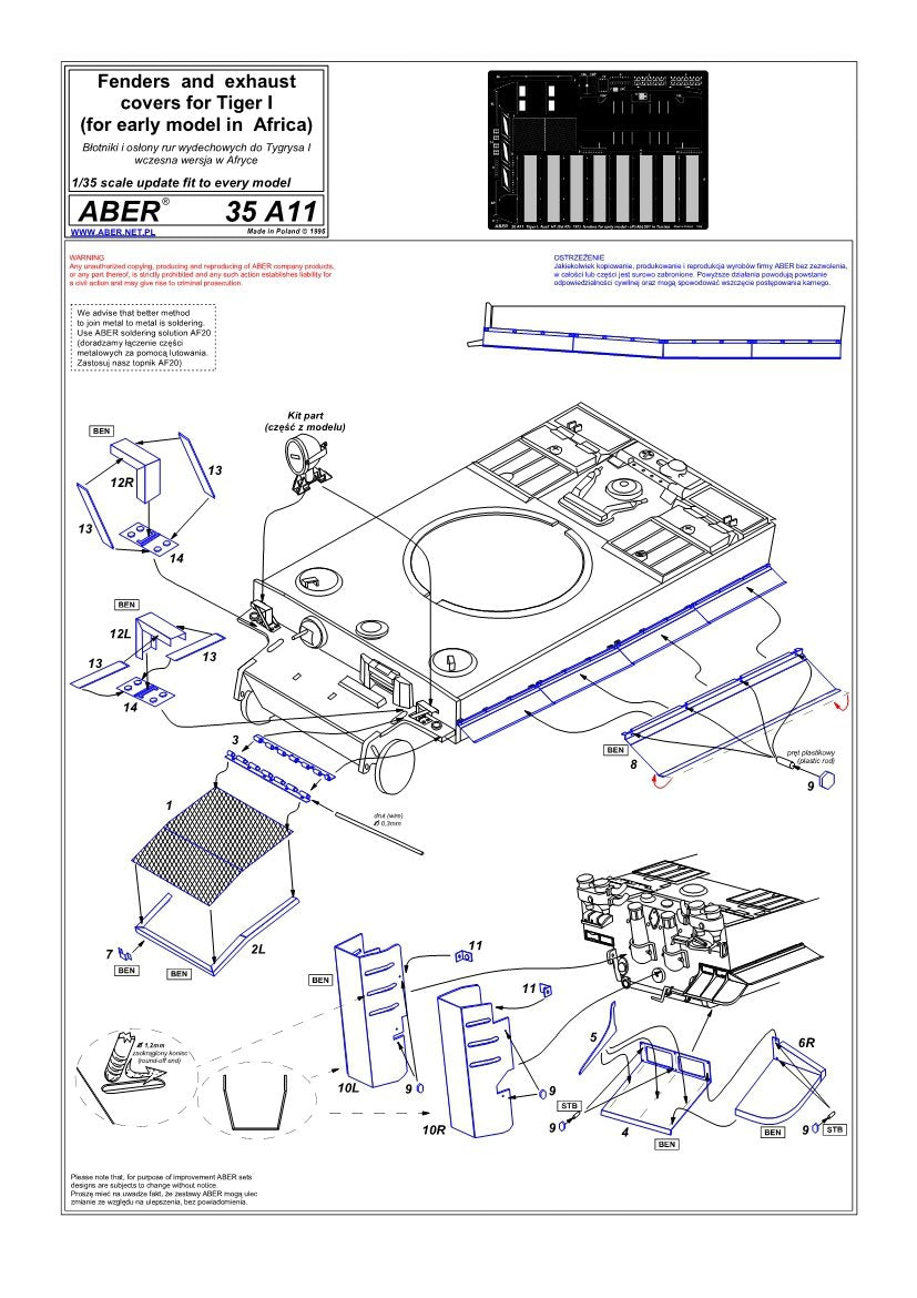 Aber 35A011 Błotniki boczne do Tiger I H1 (Afryka) 1/35 – zdjęcie 4