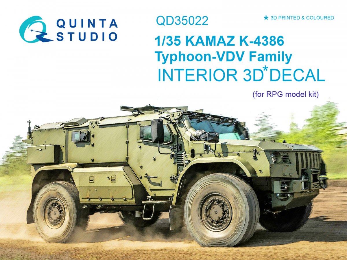 Quinta Studio QD35022 KAMAZ K-4386 Typhoon VDV family 3D-Printed &amp;amp; colored Interior on decal paper (for RPG-model kit) 1/35