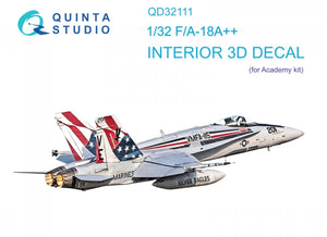 Quinta Studio QD32111 F/A-18A++ 3D-Printed &amp;amp; colored Interior on decal paper (Academy) 1/32