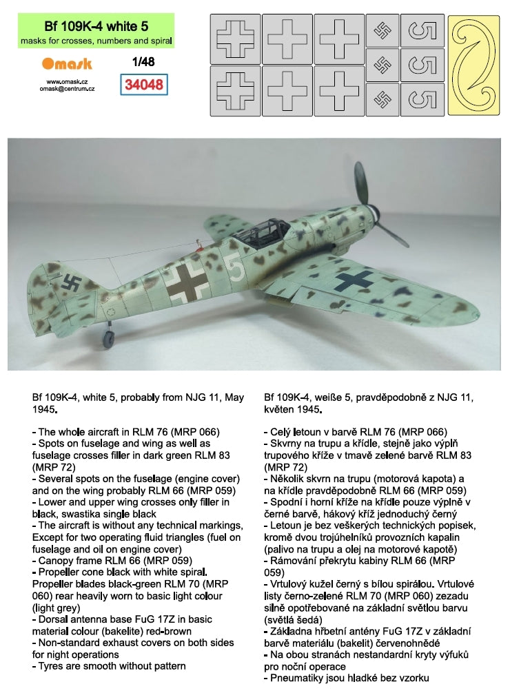 Omask 34048 Bf 109K-4 white 5 (masks for crosses, numbers and spiral) 1/48 – obrázek 2