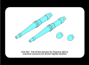Aber A32022 Set of two barrels for Hispano 20mm machine cannons for British fighter Spitfire 1/32 – Bild 4
