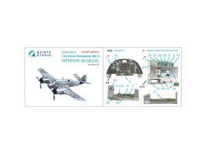 Quinta Studio QDS-48554 Bristol Beaufighter Mk.VI 3D-Printed &amp;amp; colored Interior on decal paper (Tamiya) (small version) 1/48 – image 2
