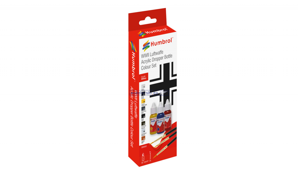 Humbrol DB9063 Coffret de 8 peintures acryliques avec pinceaux - Peinture acrylique et pinceaux aux couleurs de la Luftwaffe (Seconde Guerre mondiale)