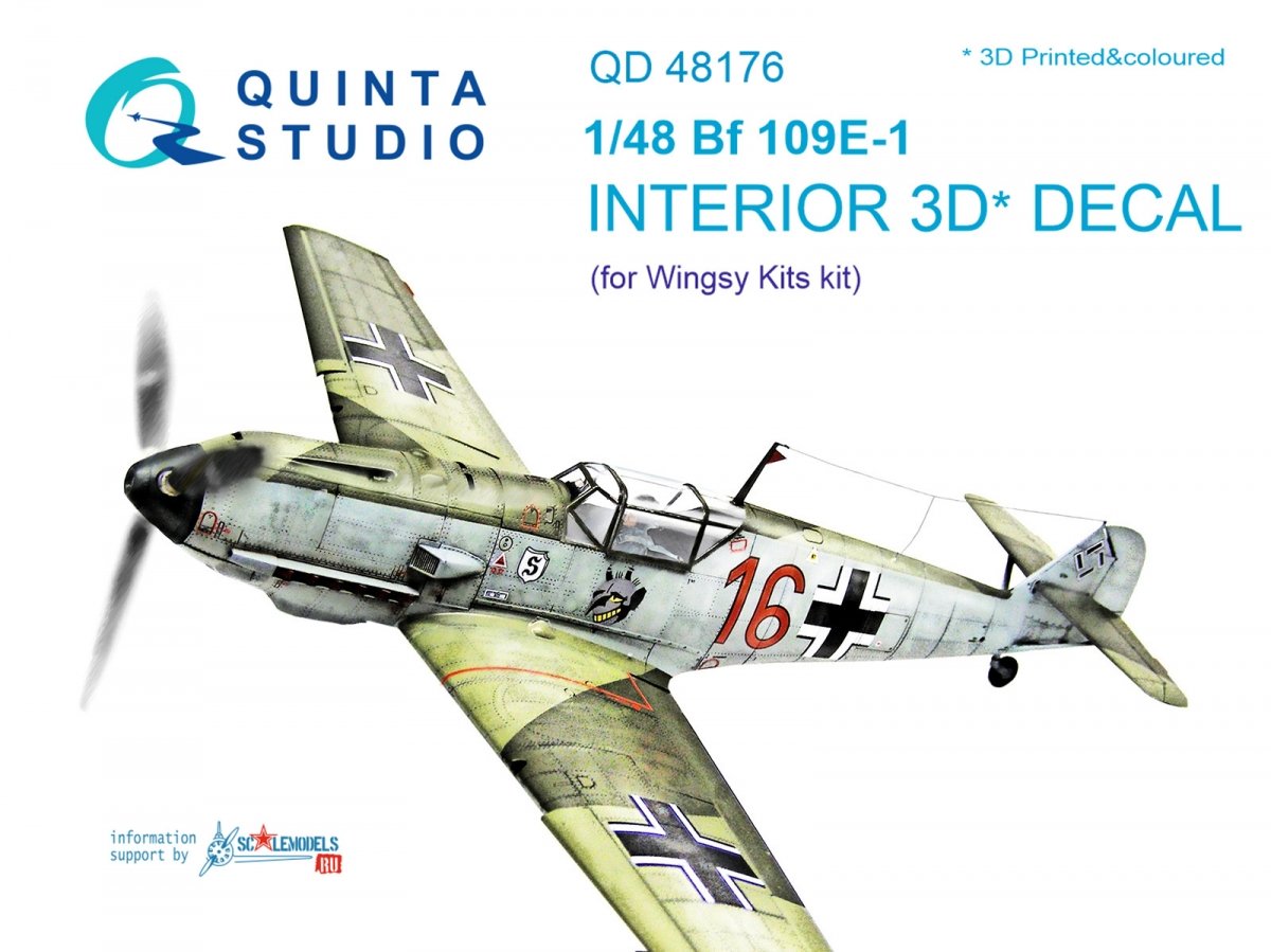 Quinta Studio QD48176 Bf 109E-1 3D-Printed &amp;amp; colored Interior on decal paper (for Wingsy kits kit) 1/48