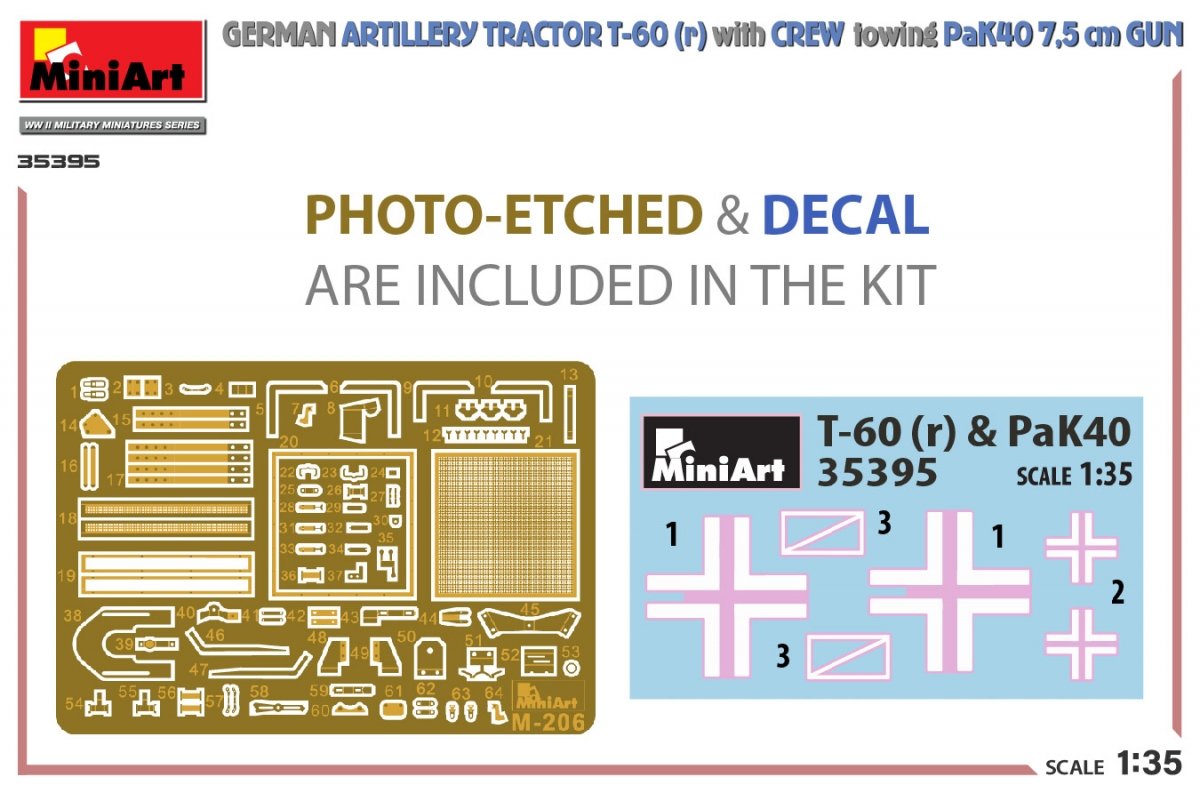 MiniArt 35395 GERMAN ARTILLERY TRACTOR T-60(r) &amp;amp; CREW Towing PaK40 GUN 1/35 – image 2