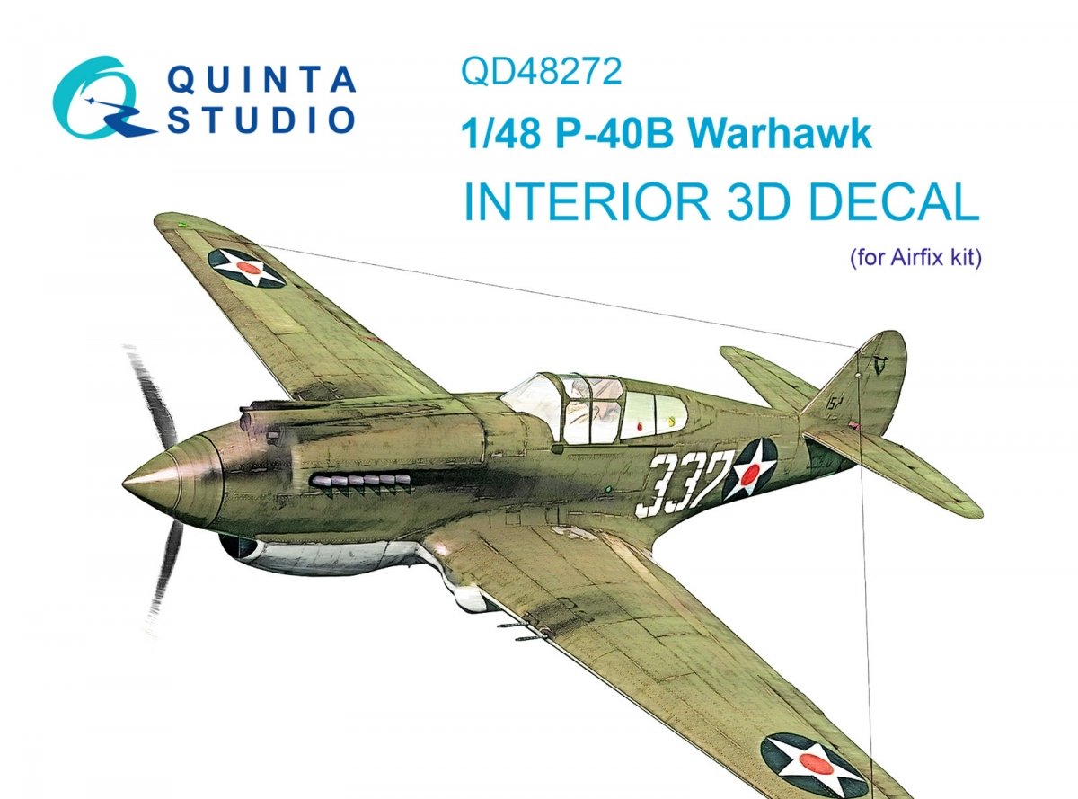 Quinta Studio QD48272 P-40B 3D-Printed &amp; colored Interior on decal paper (Airfix) 1/48