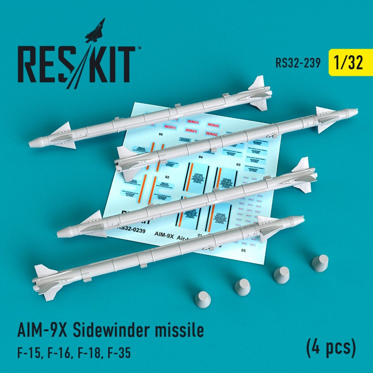 RESKIT RS32-0239 AIM-9X SIDEWINDER MISSILES (4PCS) 1/32