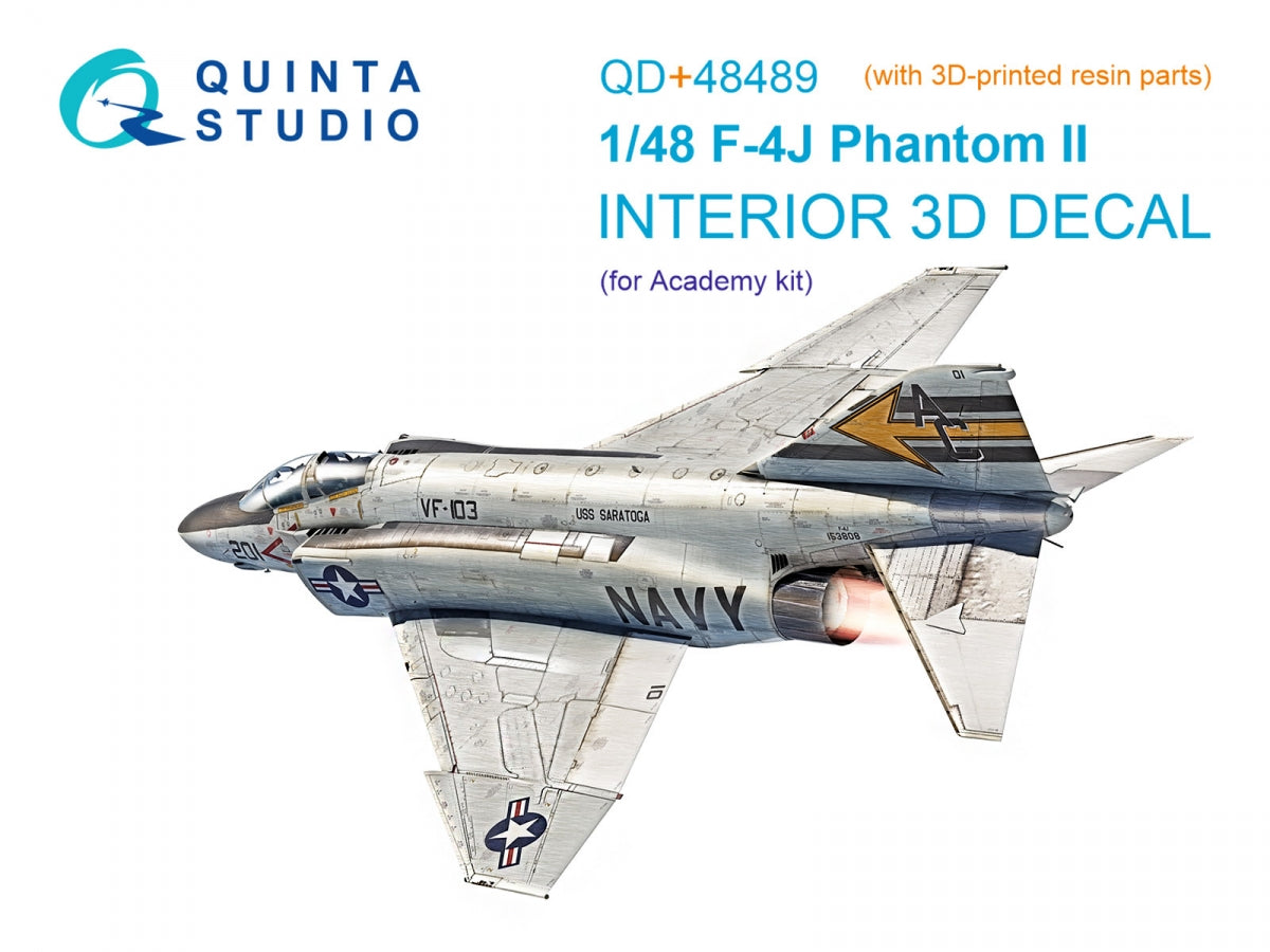 Quinta Studio QD+48489 F-4J Phantom II 3D-Printed &amp;amp; colored Interior on decal paper (Academy) (with 3D-printed resin parts) 1/48