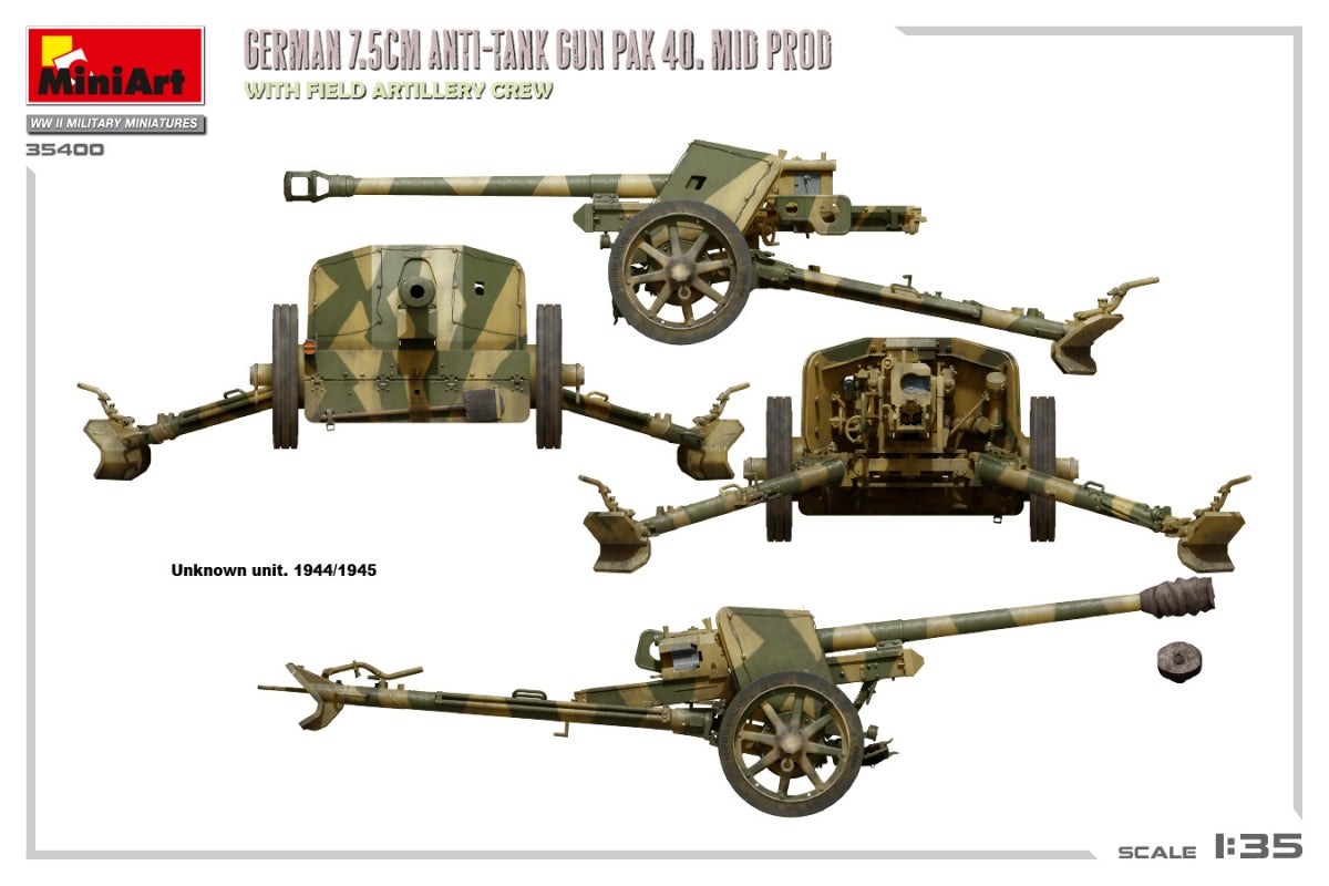 MiniArt 35400 GERMAN 7.5CM ANTI-TANK GUN PAK 40. MID PROD. WITH FIELD ARTILLERY CREW 1/35 – image 7