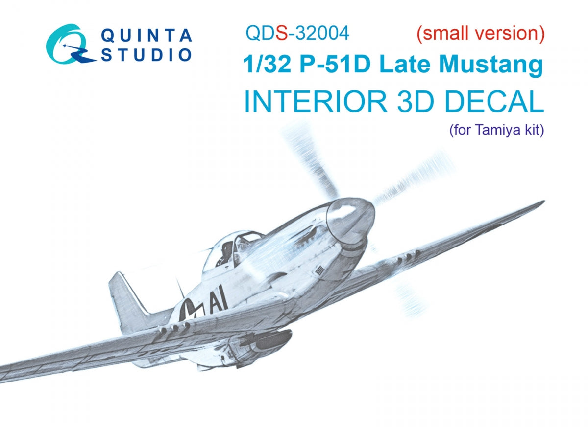 Quinta Studio QDS-32004 P-51D (Late) 3D-Printed colored Interior on decal paper (Tamiya) (small version) 1/32