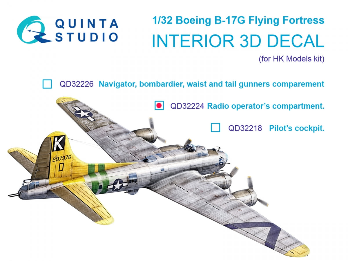 Quinta Studio QD32224 Boeing B-17G Radio operator's compartment. 3D-Printed colored Interior on decal paper (HK models) 1/32