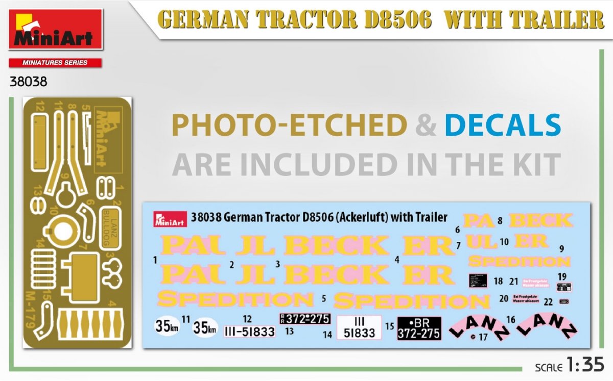 MiniArt 38038 German Tractor D8506 with trailer 1/35 – obrázek 3