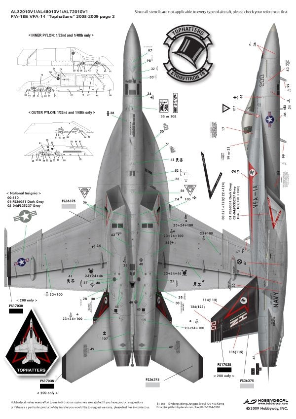 HobbyDecal AL48010V1 F/A-18E Tophatters 2008-2009 1/48 – immagine 4