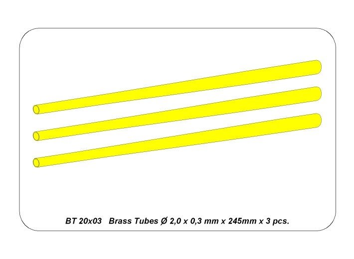 Aber BT20X03 Brass Tubes Fi 2.0x0.3mm length 250mm x 3 pcs / Brass Tubes 2.0 x 0.3mm length 250mm x 3 pcs