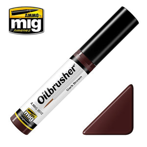AMMO of Mig Jimenez 3512 Oilbrusher DARK BROWN - oil paint with brush