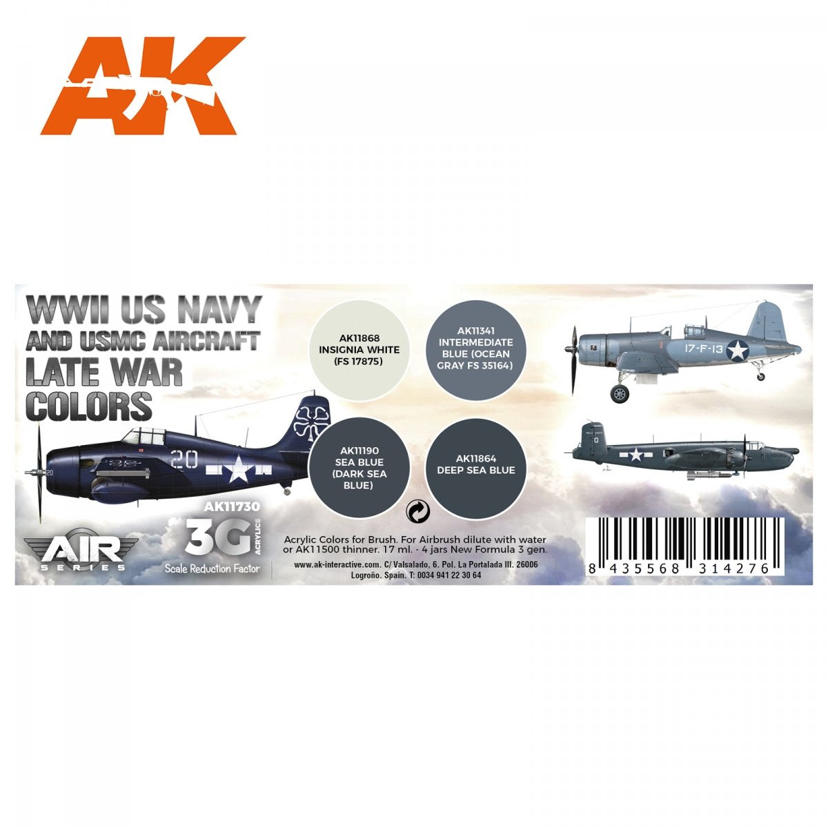 AK Interactive AK11730 WWII US NAVY &amp;amp; USMC AIRCRAFT LATE WAR COLORS 4x17 ml – imagen 2