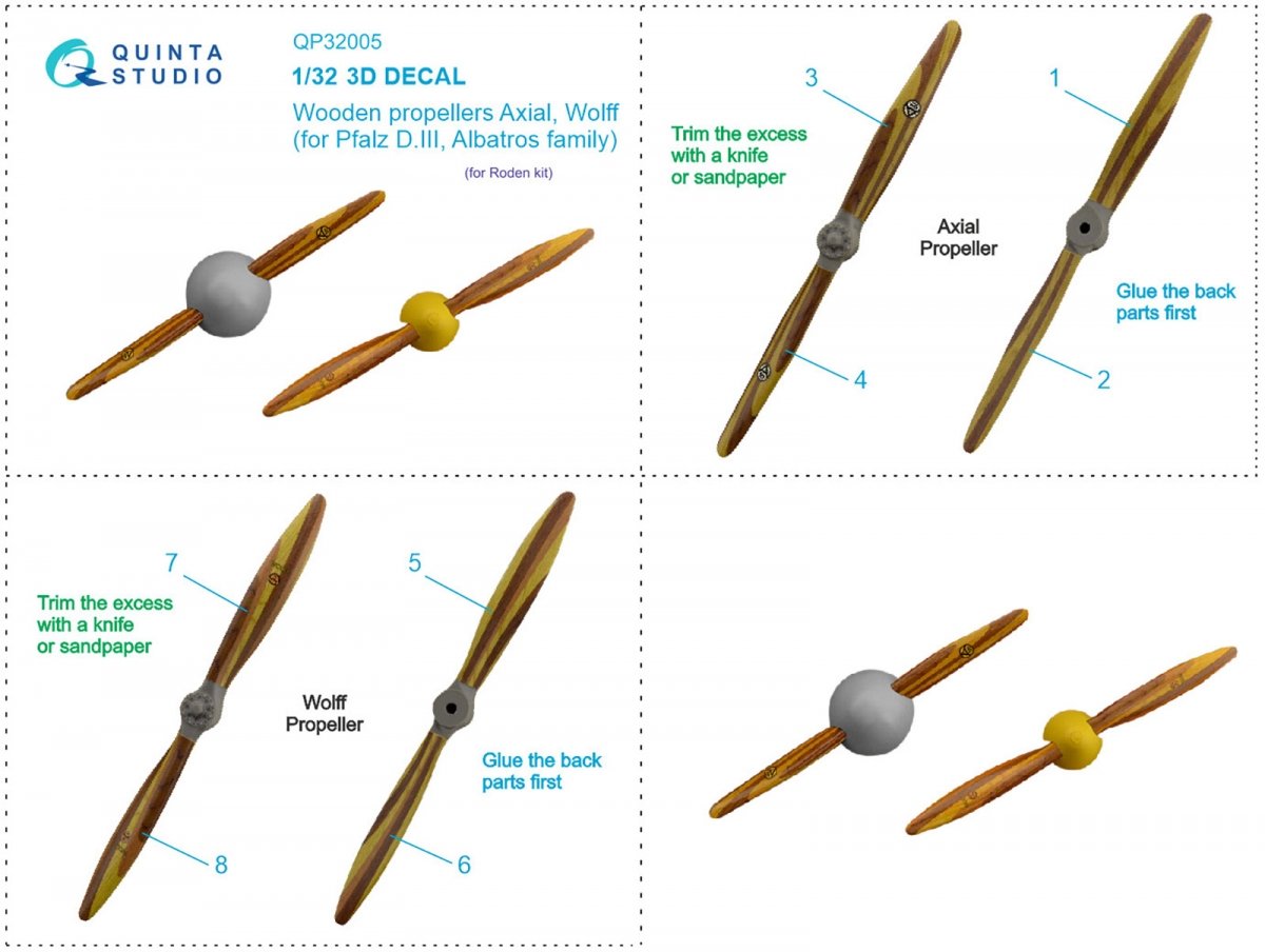 Quinta Studio QP32005 Wooden propellers Axial Wolff (Roden) 1/32 – immagine 8