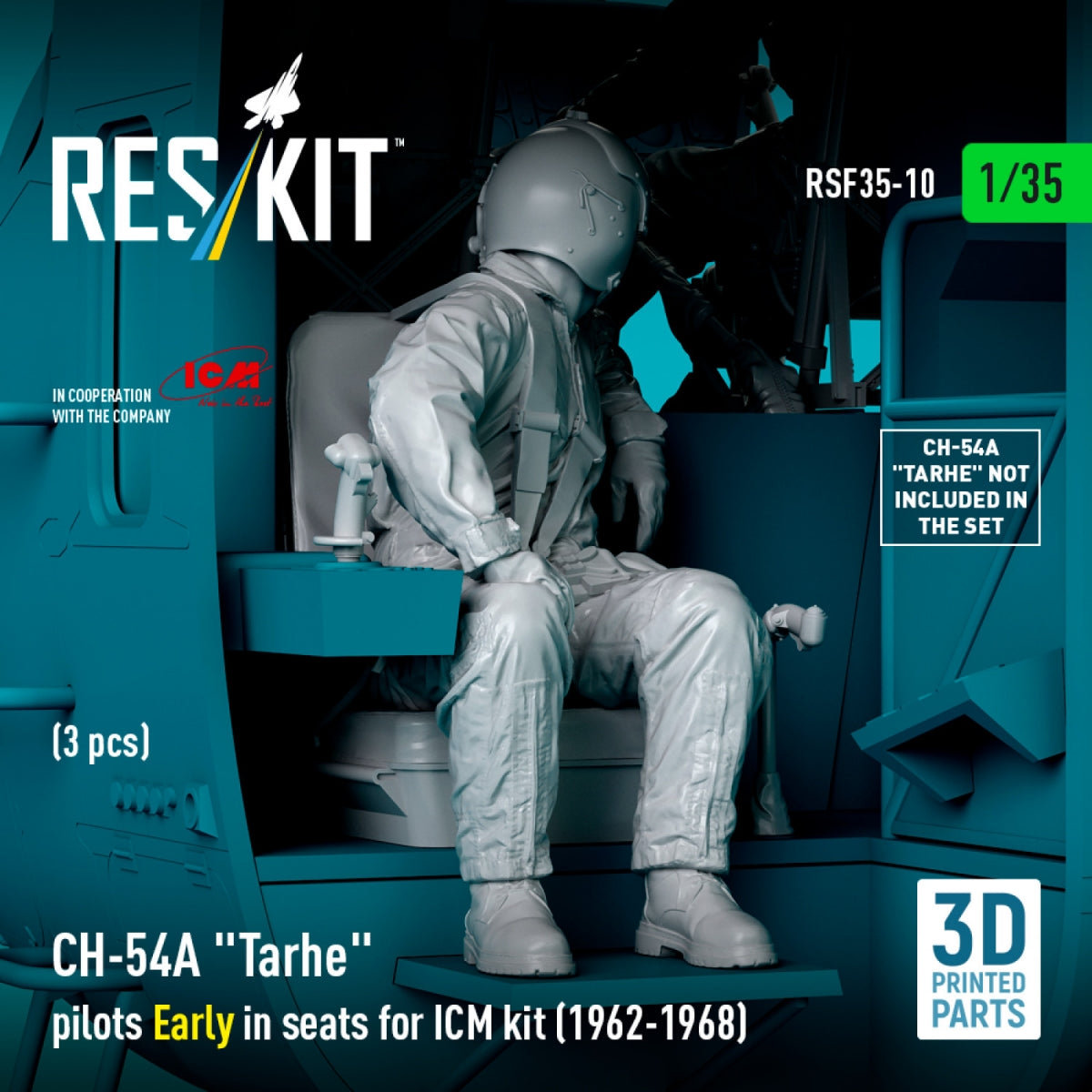 RESKIT RSF35-0010 CH-54A « Tarhe » Pilotes en position initiale dans leurs sièges pour kit ICM (1962-1968) (3 pièces) (Impression 3D) 1/35 – image 4