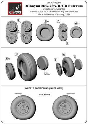 Armory Models AW32006 Mikoyan MiG-29A/B/UB Fulcrum wheels, early, weighted 1/32 – image 6