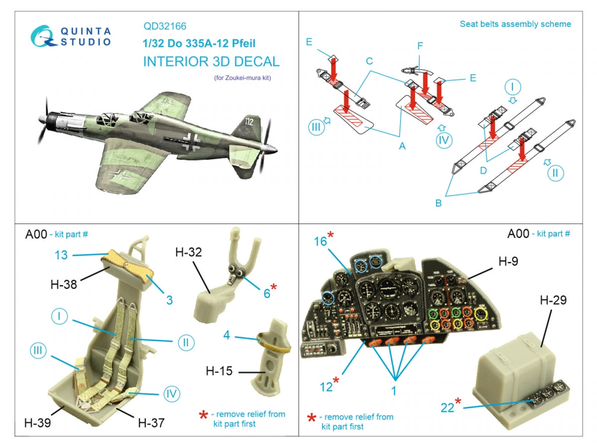 Quinta Studio QD32166 Do 335A-12 3D-Printed &amp;amp; colored Interior on decal paper (Zoukei-Mura) 1/32 – Bild 2