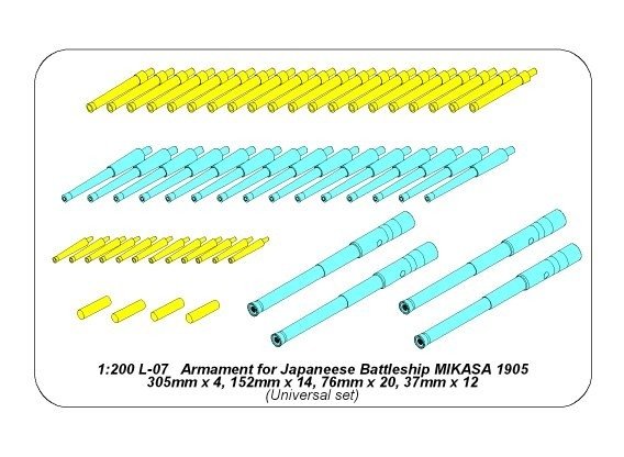 Aber 200L-07 Armament for Japanese pre-dreadnought Mikasa 305mm x 4, 152mm x 14, 76mm x 20, 37mm x 12 1/200 – Bild 7