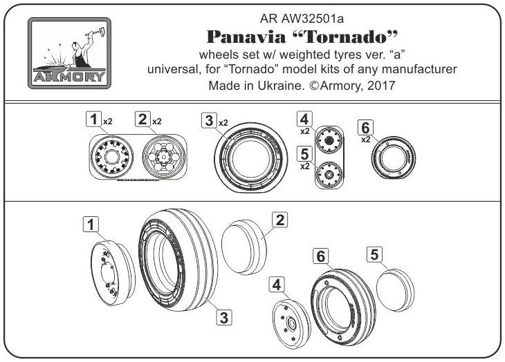 Armory Models AW32501a Panavia Tornado wheels, w/ tires type “a” (DL) 1/32 – image 6