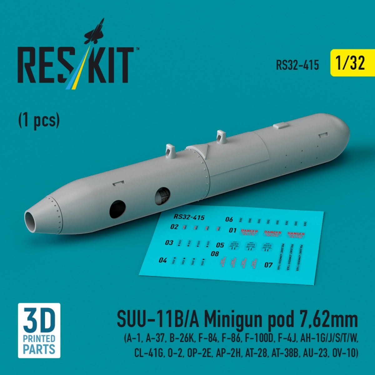 RESKIT RS32-0415 SUU-11B/A Minigun pour calibre 7,62 mm (1 pièce) (impression 3D) 1/32 