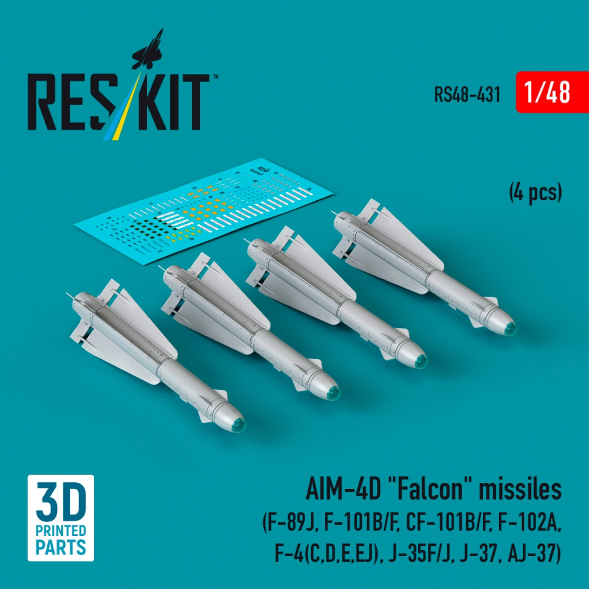 RESKIT RS48-0431 AIM-4D &amp;quot;Falcon&amp;quot; missiles (4 pcs) (3D Printed) 1/48 – image 2