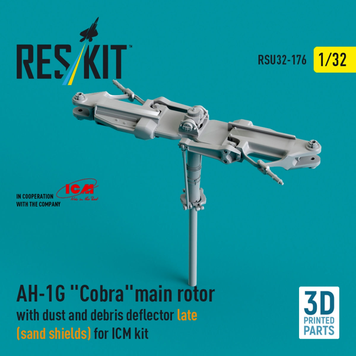 RESKIT RSU32-0176 AH-1G &amp;quot;Cobra&amp;quot; main rotor with dust and debris deflector (sand shields) late version for ICM kit (3D Printed) 1/32