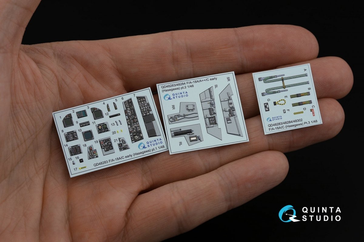 Quinta Studio QD48283 F/A-18A / C early 3D-Printed &amp;amp; colored Interior on decal paper (Hasegawa) 1/48 – obrázek 3
