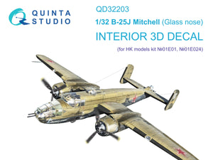 Quinta Studio QD32203 B-25J Mitchell Glass nose 3D-Printed &amp;amp; colored Interior on decal paper (HK models) 1/32