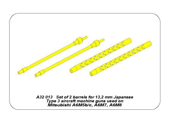 Aber A32013 Set of 2 barrels for 13.2 mm Japanese Type 3 aircraft machine guns used on Mitsubishi A6M5b/c, A6M7, A6M8 (1/32) – immagine 6
